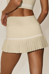 Cotton Cashmere High-Waist My Serve Tennis Skirt - Sandy Beige/White