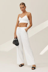 Linen Blend Riviera Wide Leg Pant - White