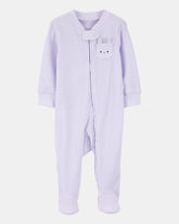 Baby Girl Bunny 2-Way Zip Ribbed Sleep & Play Pajamas - Purple