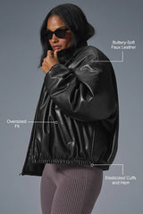 Faux Leather Premier Bomber - Black