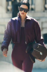 Faux Leather Cropped Premier Bomber - Burgundy