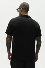 Linen Jersey Coastal Short Sleeve Polo - Black