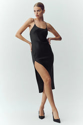 Silk Luminous Slip Dress - Black