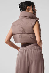Cropped Gold Rush Puffer Vest - Mushroom