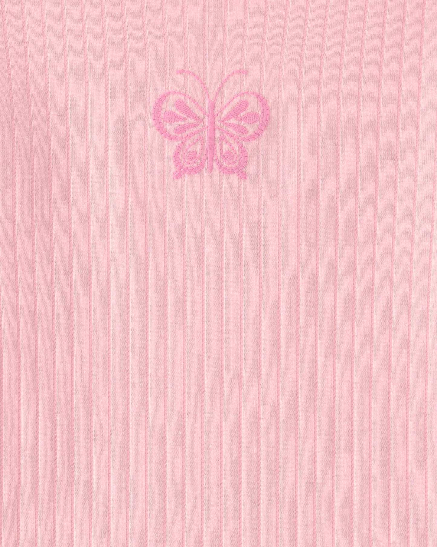 Girls Butterfly Rib Snug Fit 2-Piece Pajama Set - Pink