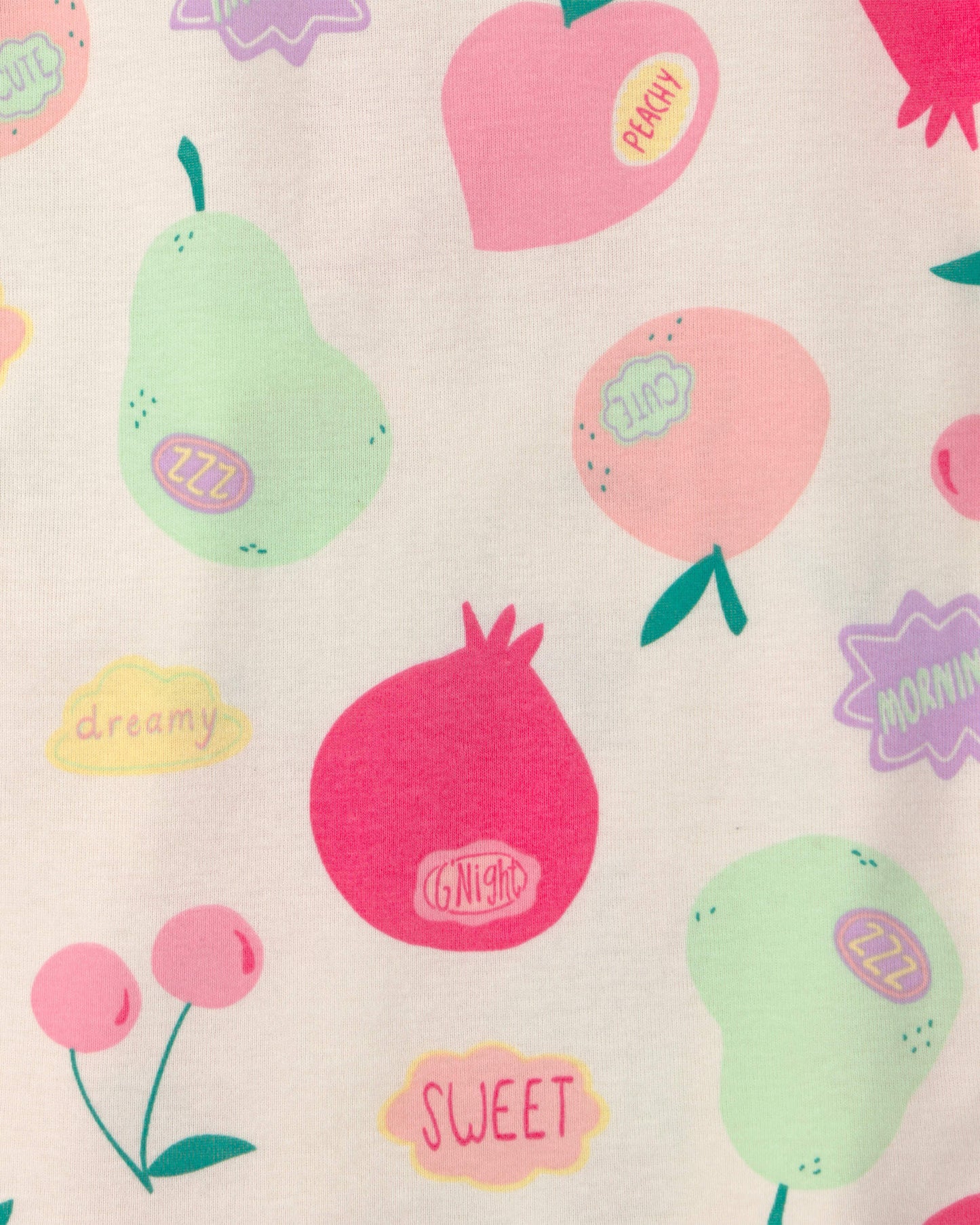 Girls Fruit 100% Cotton Short-Sleeve Snug Fit 4-Piece Pajama Set - Pink