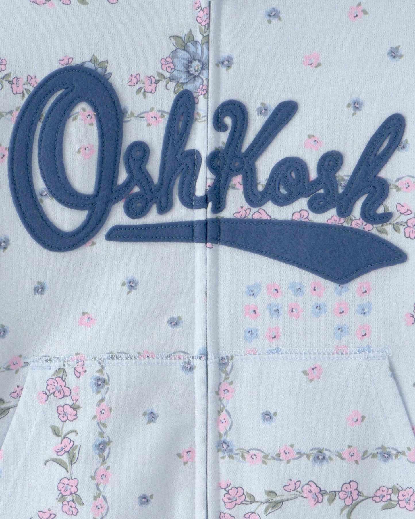 Girls Floral OshKosh Logo Zip-Up Hoodie - Blue