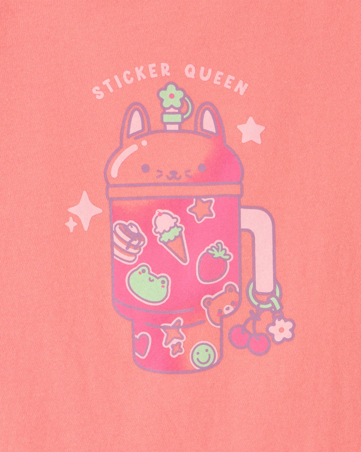 Girls 'Sticker Queen' Graphic Tee - Coral