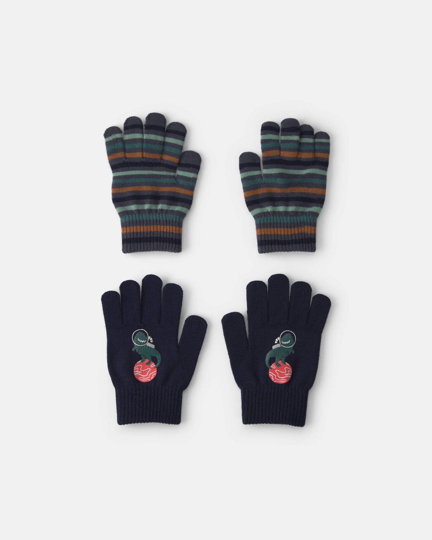 Boys 2-Pack Astronaut Dinosaur Striped Mittens - Black/Blue