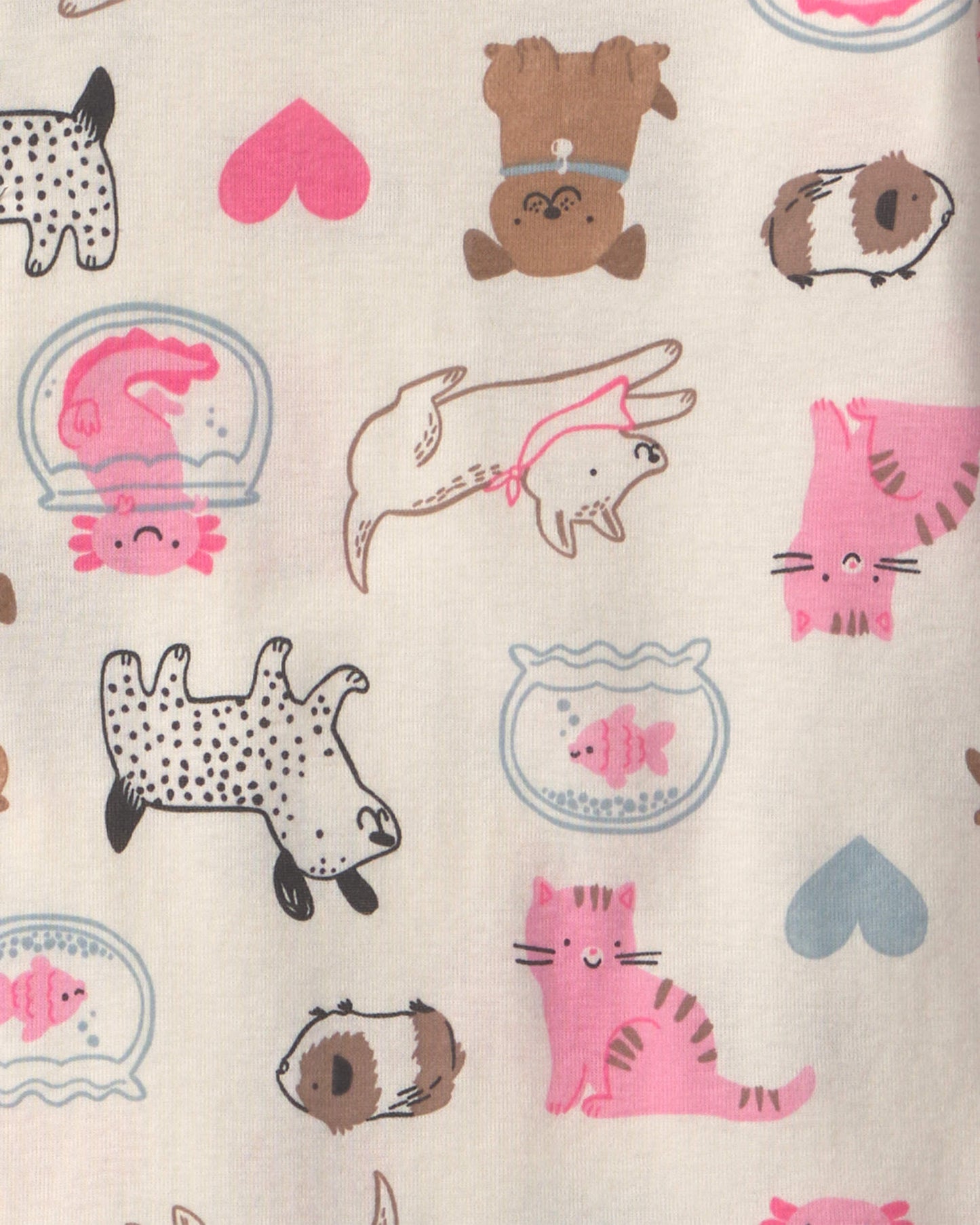 Girls 4-Piece Pets 100% Cotton Snug Fit Pajama Set - Pink/Cream
