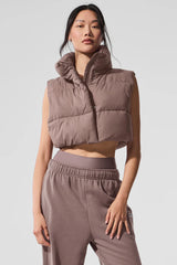 Cropped Gold Rush Puffer Vest - Mushroom