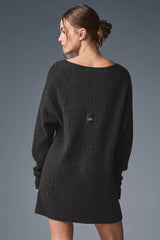 Cashmere Plush Waffle Dress - Dark Heather Grey