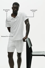 Linen Jersey Coastal Short Sleeve Polo - White