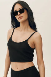 Silk Cashmere Cropped Heat Wave Tank - Black