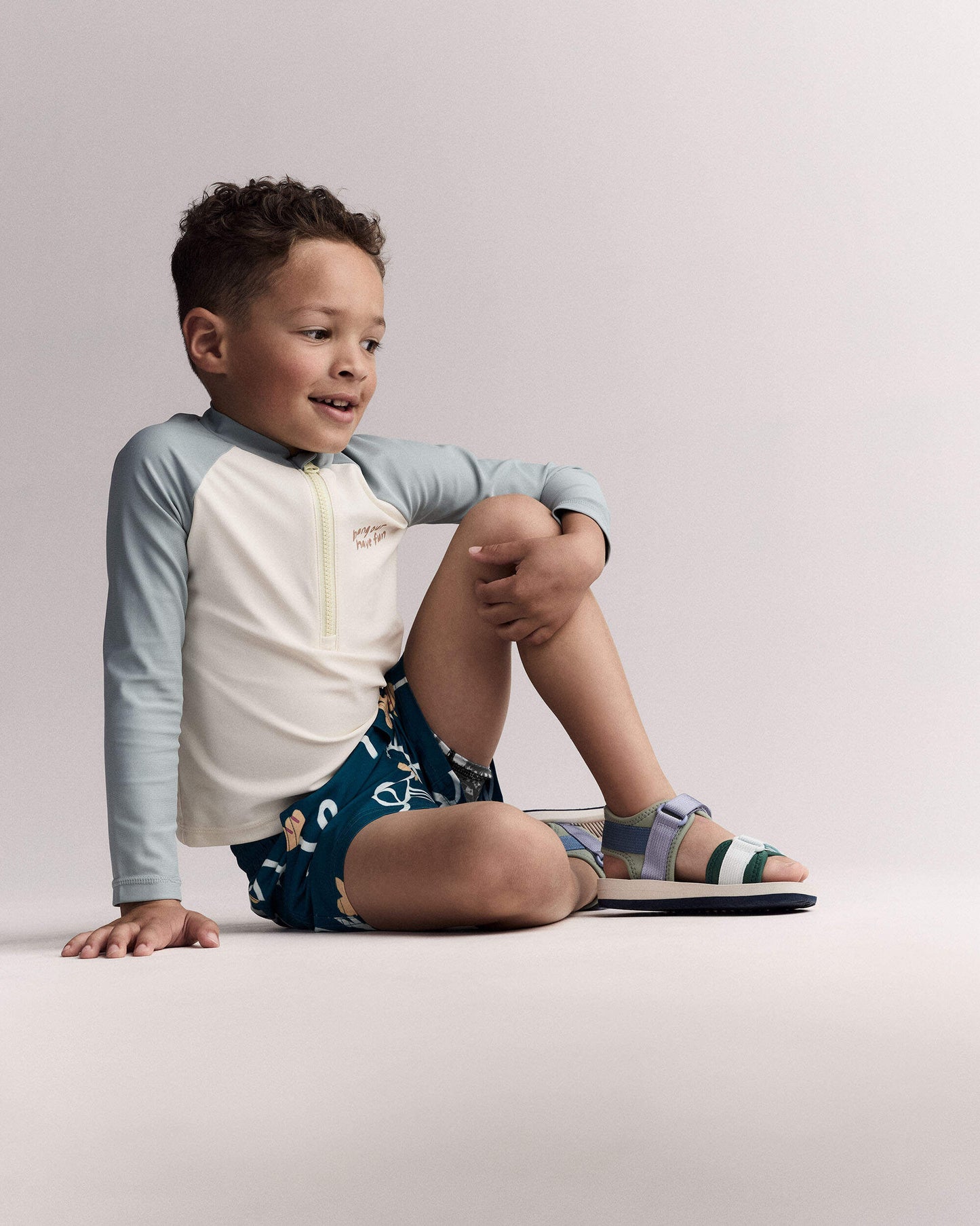 Toddler Boy Swim Trunk in Floral Print - Teal