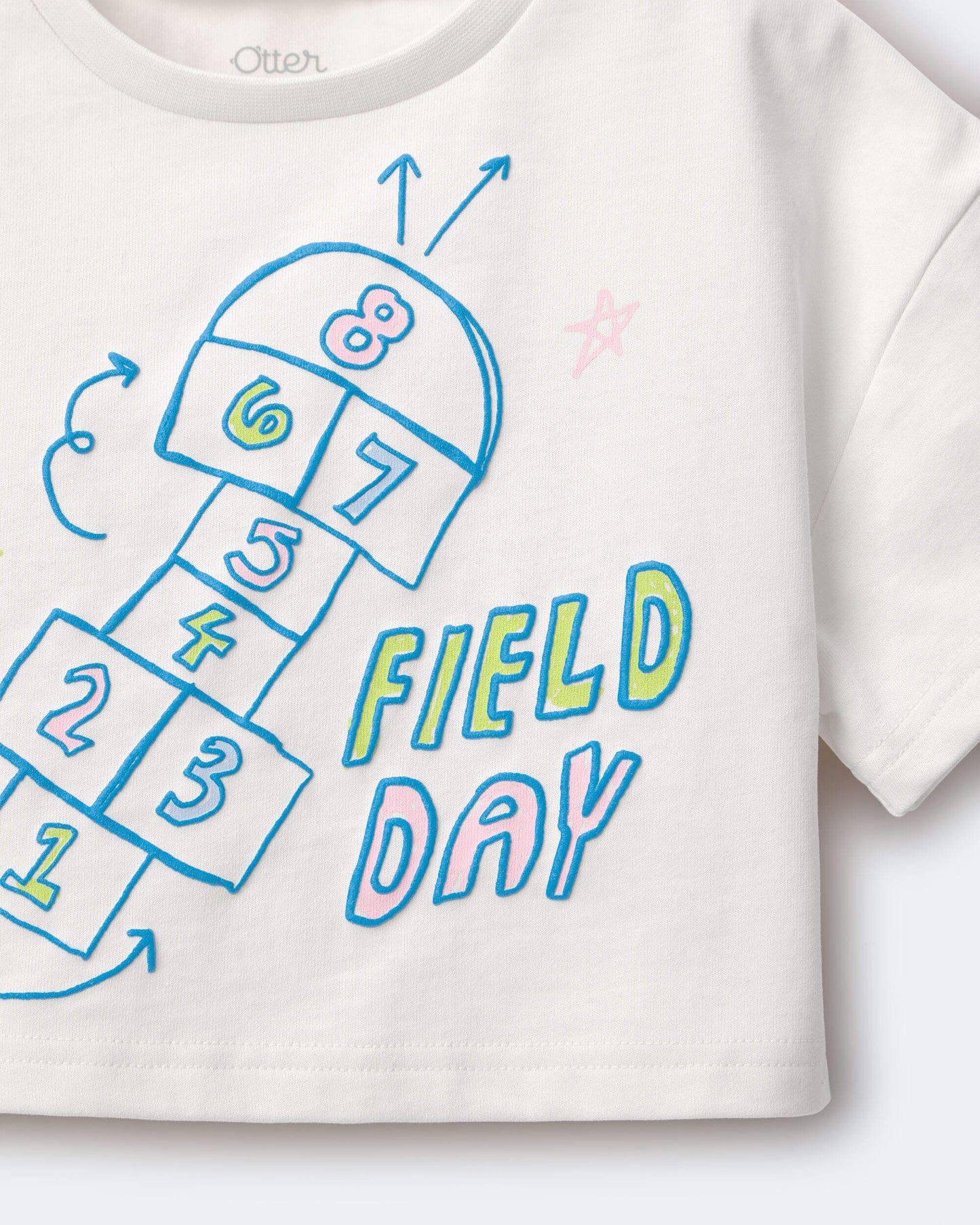Toddler Girl 'Field Day' Breezy Top in Hopscotch Print - Cream