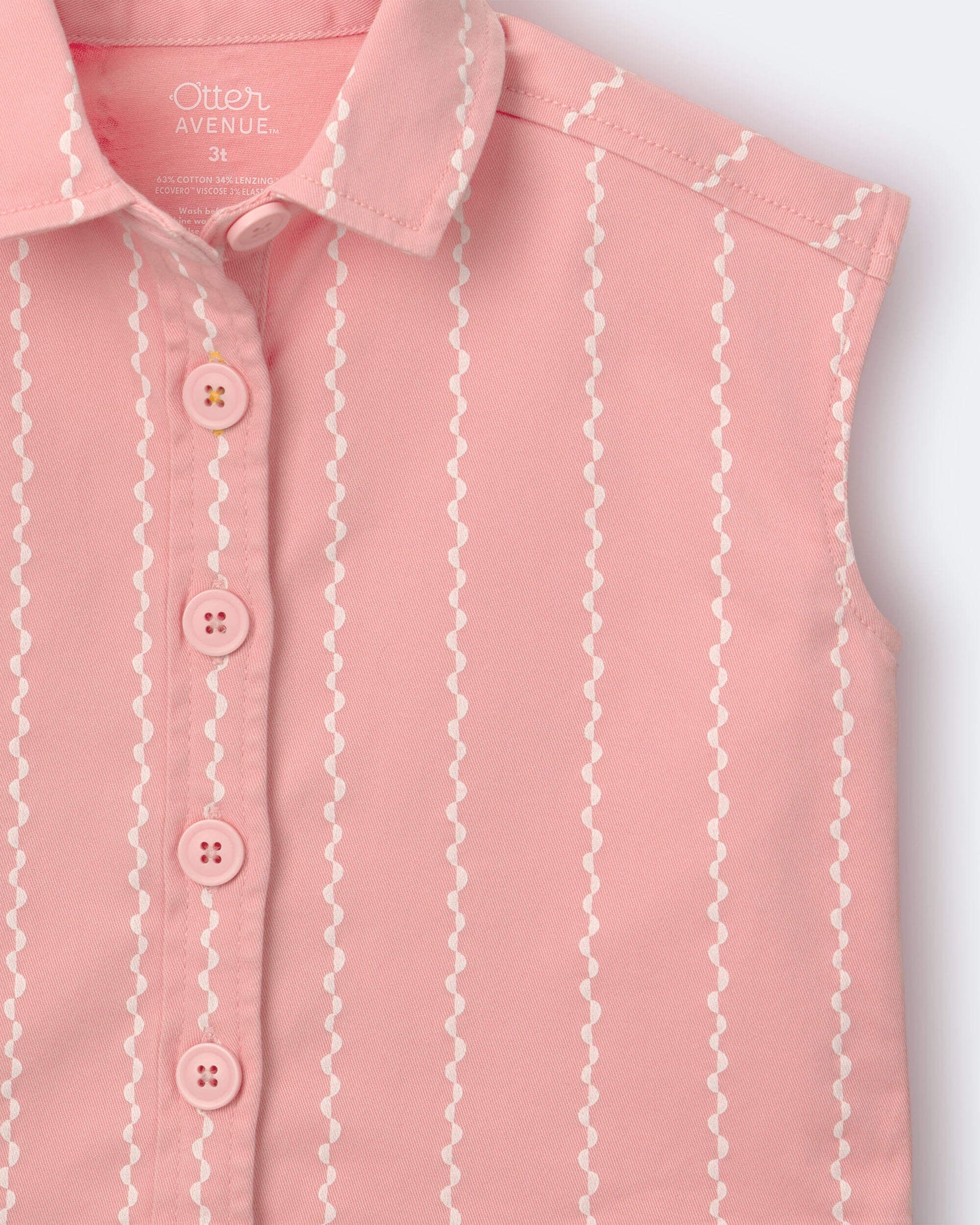 Toddler Girl Sleeveless Button-Down Top in Stripes - Light Pink
