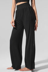 Semi-Sheer Delicate Lounge Flare Pant - Black