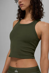 Goddess Ribbed Go-To Tank - Green Olive
