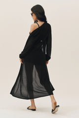 Silk Cashmere Heatwave Long Cardigan - Black