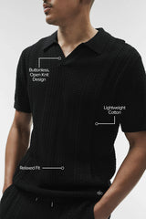 Coastline Knit Short Sleeve Polo - Black