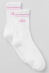 Unisex Half-Crew Throwback Sock - White/Candy Heart Pink