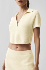 Tennis Club Sweater Knit Cropped Polo - Oatmeal/White