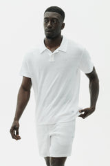 Linen Jersey Coastal Short Sleeve Polo - White
