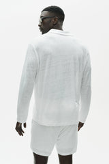 Linen Jersey Coastal Long Sleeve Pullover - White