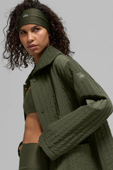 Quilted Skyline Long Coat - Green Olive