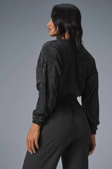 Cropped Micro Plisse Jacket - Black