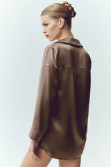 Silk Luminous Button Up - Alpine Cocoa