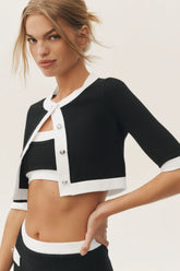Cotton Cashmere Cropped Capri Dream Cardigan - Black/White