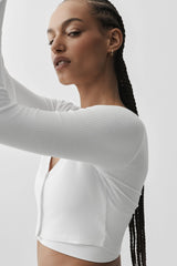 Ribbed Cropped Whisper Cardigan - White