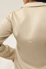 Silk Blend Radiance Long Sleeve Top - Sandy Beige