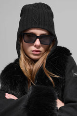 Cable Knit Winter Bliss Earflap Beanie - Black