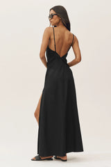 Linen Blend Riviera Maxi Dress - Black