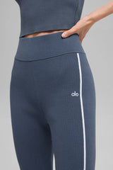 Ribbed Sweater Knit Highline Flare Pant - Bluestone/White