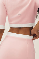 Cotton Cashmere Cropped Capri Dream Cardigan - Sundrenched Pink/White