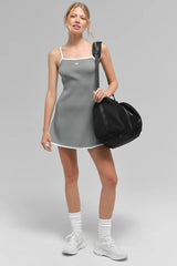 Ribbed Sweater Knit Highline Dress - Lunar Grey/White
