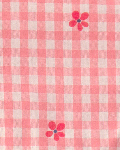Baby Girl Gingham Flower Romper - Pink