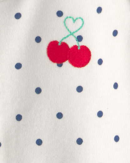 Baby Girl Cherry 2-Way Zip 100% Cotton Sleep & Play Pajama - White
