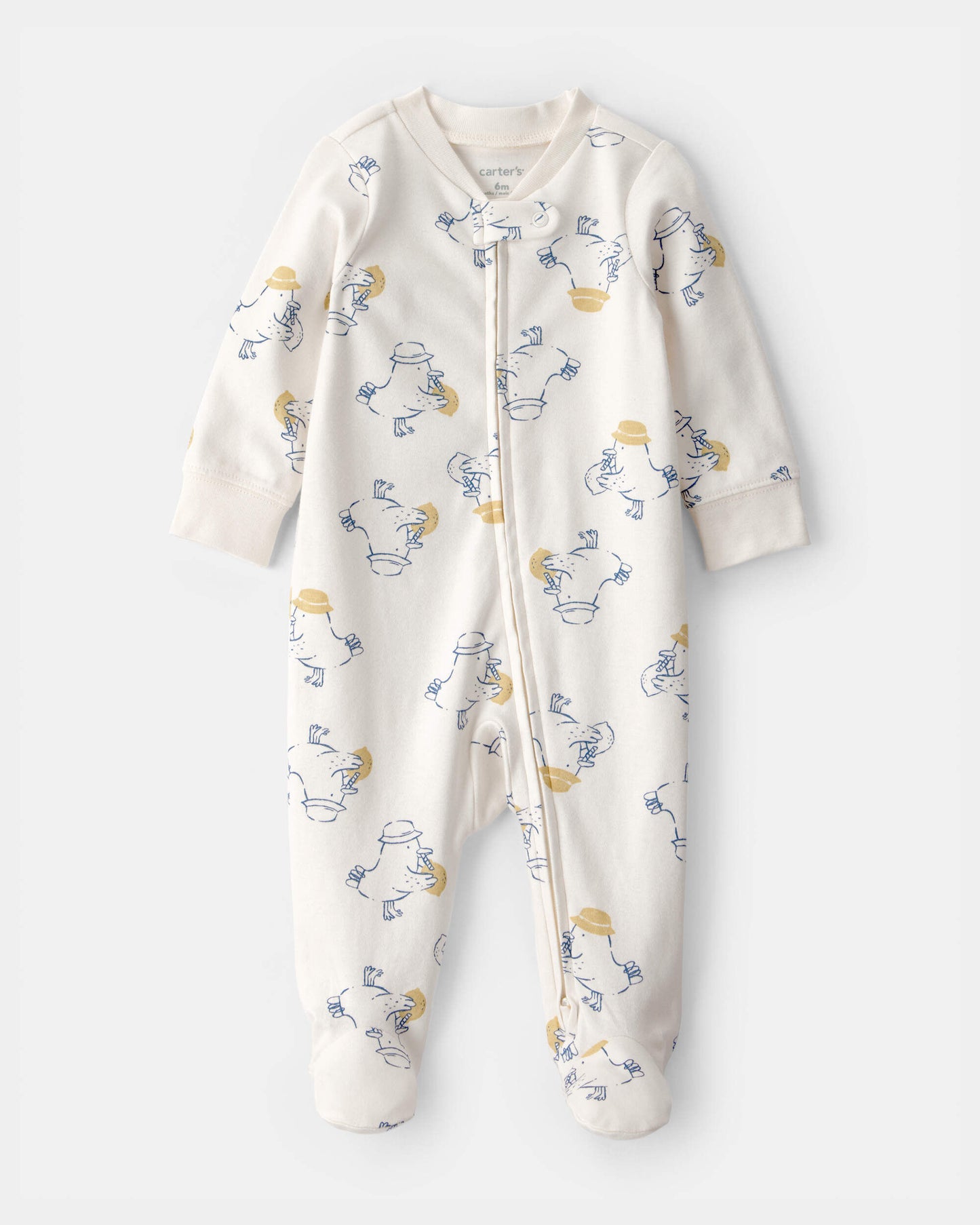 Baby Duck 2-Way Zip 100% Cotton Sleep & Play Pajama - Cream