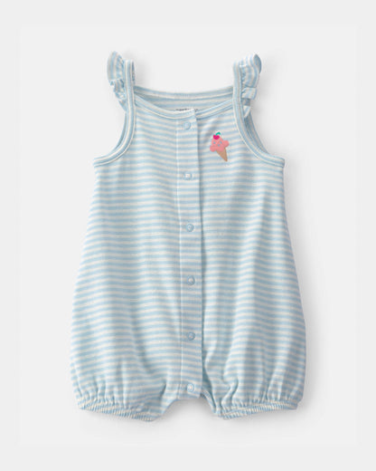 Baby Girl Striped Ice Cream Romper - Blue/White