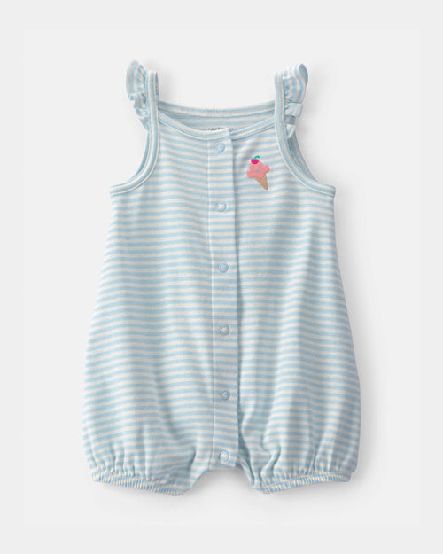 Baby Girl Striped Ice Cream Romper - Blue/White