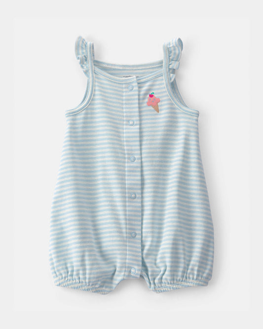 Baby Girl Striped Ice Cream Romper - Blue/White