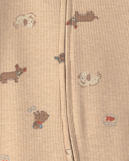 Baby Dog Cotton 2-Way Zip Sleep & Play Pajamas - Brown
