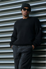 Domain Rib Knit Crew Sweater - Black