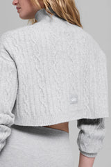 Cable Knit Cropped Winter Bliss Turtleneck Long Sleeve - Athletic Heather Grey