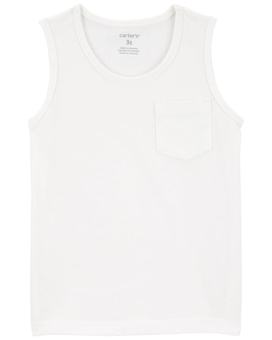 Toddler Boy Pocket Tank - White
